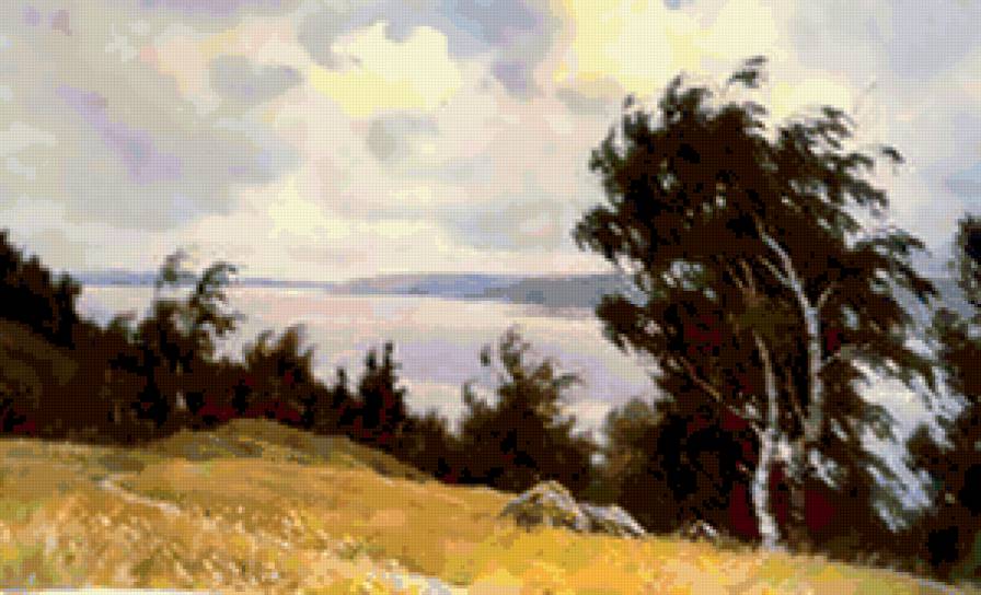 №408584 - пейзаж, река, деревья, природа, живопись - предпросмотр