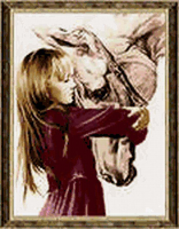 картина - нежность, девочка, картины, лошадь - предпросмотр