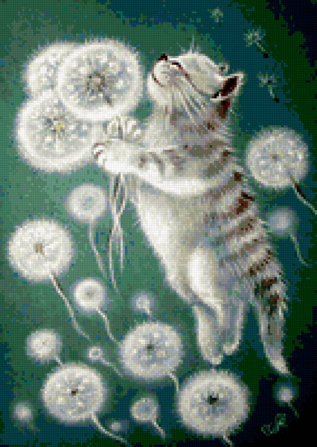 полет к мечте - кошки, картины, лето, цветы - предпросмотр