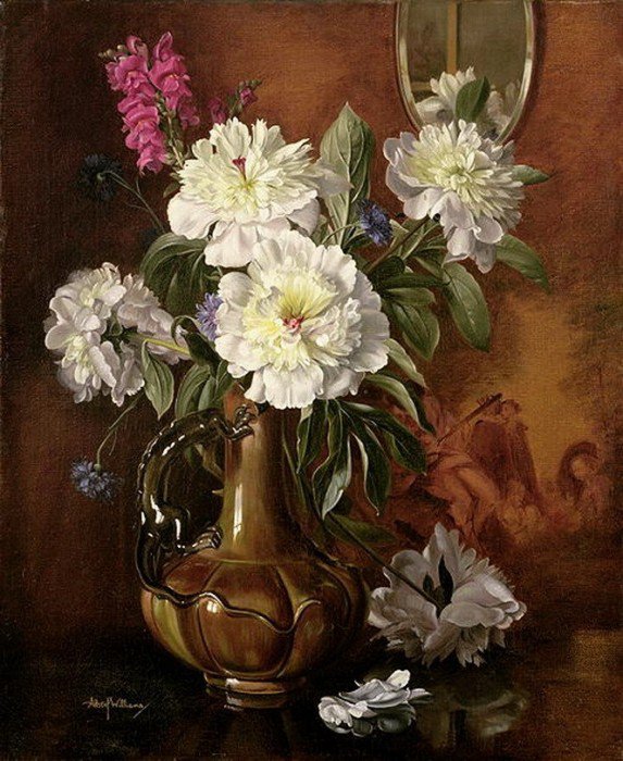 №409120 - букет, цветы, пионы, живопись, albert williams, натюрморт - оригинал