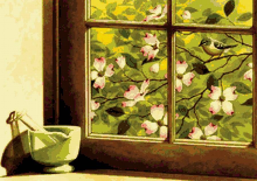 худ.r .cowdrey - окно, птица - предпросмотр