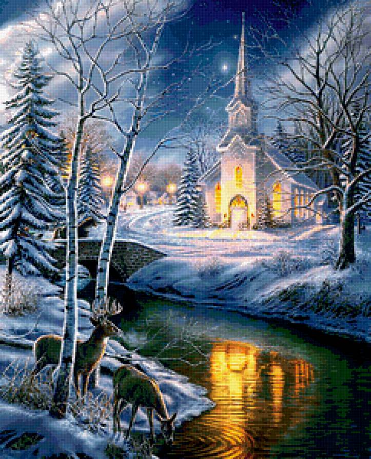 Зима - река, зима, олени, пейзаж - предпросмотр