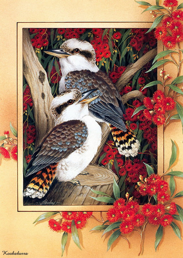 Серия "Птицы" - птицы, цветы - оригинал