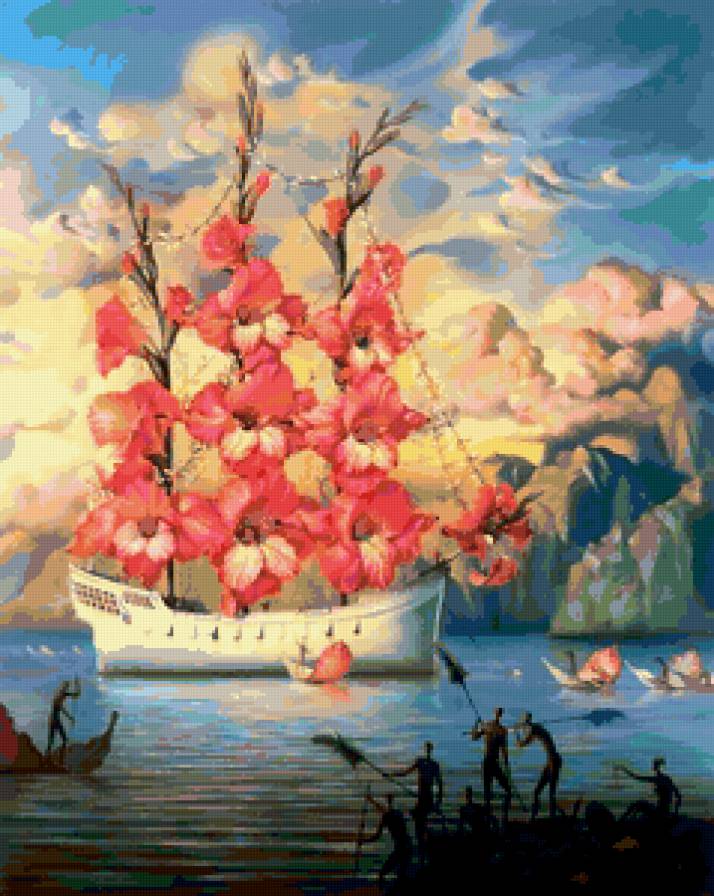 Фрегат - корабль, арт, море, рисунок, художник, картина - предпросмотр