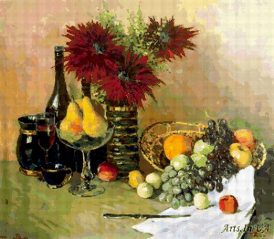 natyurmort s fruktami - виноград, живопись, натюрморт, цветы, букет, malyh evgeniy - предпросмотр