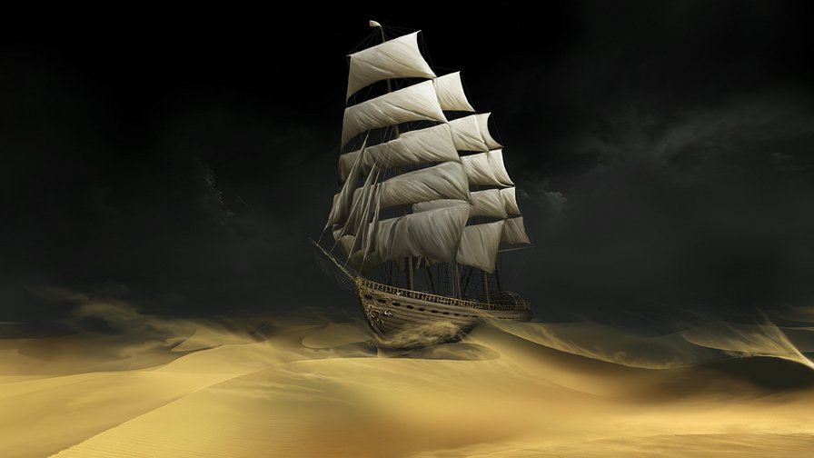 Корабль - ночь, корабль, песок, пустыня, дюны - оригинал