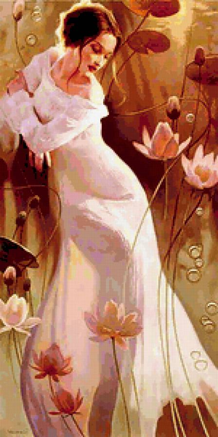 №410520 - лотосы, цветы, девушка, фэнтези, живопись - предпросмотр