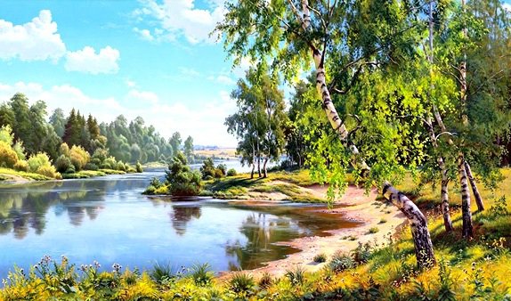 летний пейзаж - деревья, лето, природа, вода - оригинал