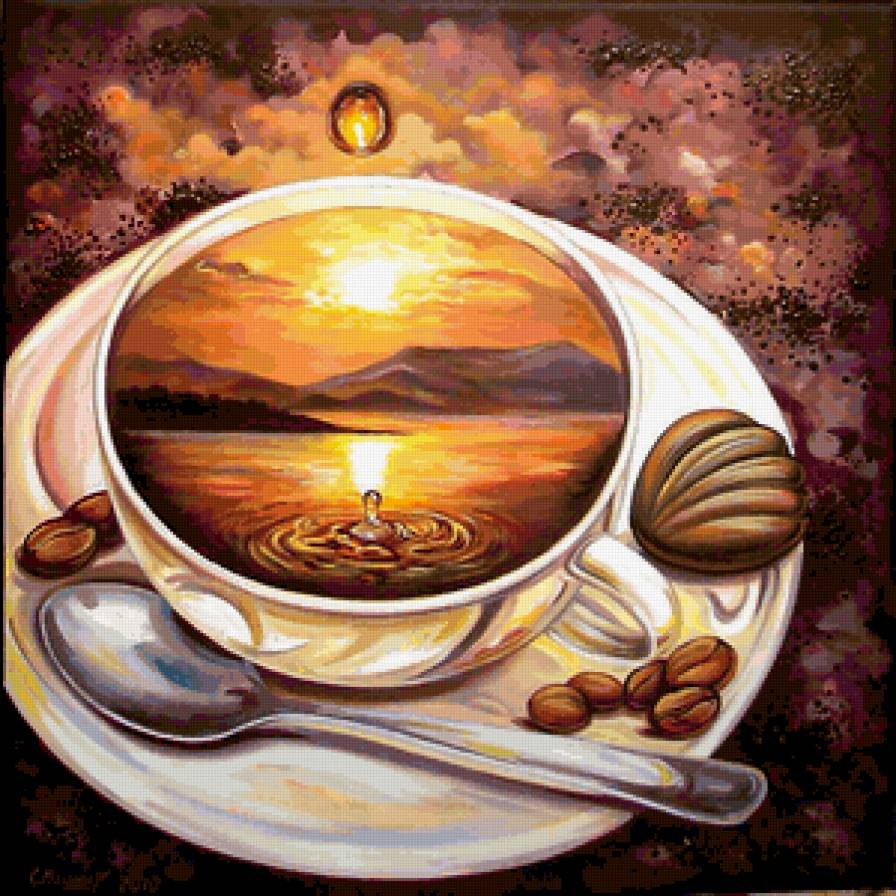 Чашка кофе - натюрморт, пейзаж - предпросмотр