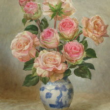Оригинал схемы вышивки «розы в китайской вазе» (№410803)