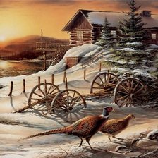 Схема вышивки «фазаны зимой1»