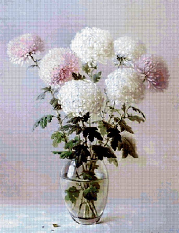 Хризантемы - букет, цветы, картина, живопись - предпросмотр