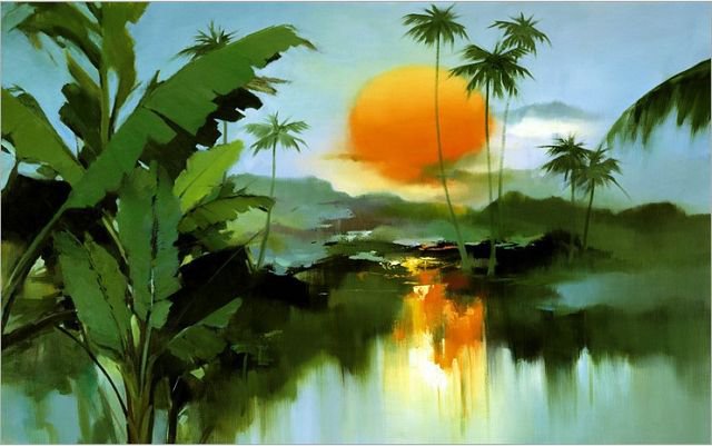 восход солнца - природа, пальмы - оригинал