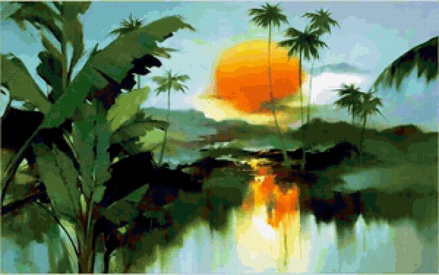 восход солнца - природа, пальмы - предпросмотр