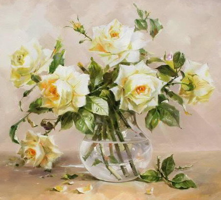 Белые розы - букет, розы, цветы, натюрморт, ваза - оригинал