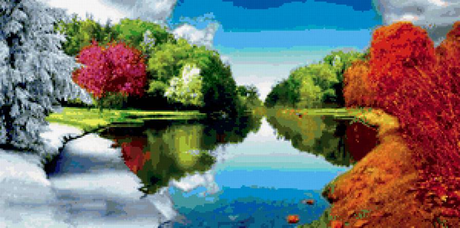 4 времени года - природа, лето, весна, озеро. деревья, зима - предпросмотр