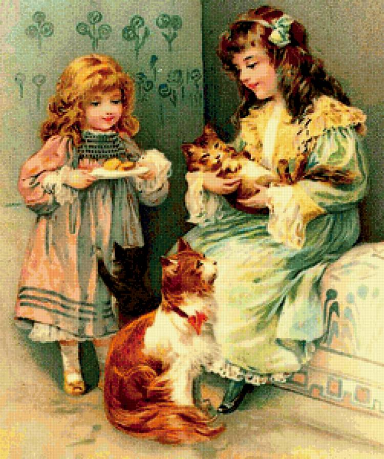 Дети с кошками - дети, котенок, кошка, девочка, кот - предпросмотр