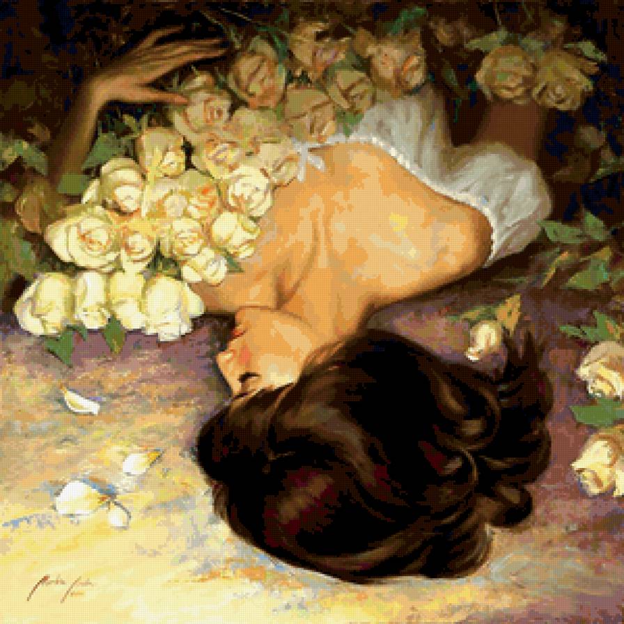 Девушка с белыми розами - роза, женский образ, цветы, девушка - предпросмотр