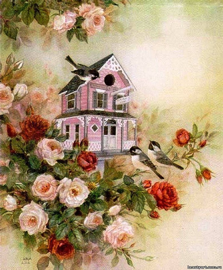 розы - скворечник, розы, птицы - оригинал