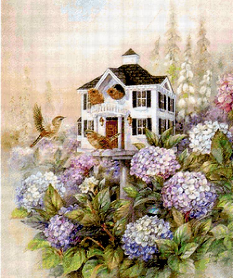 птичий дворец - розы, птицы, весна, цветы - предпросмотр