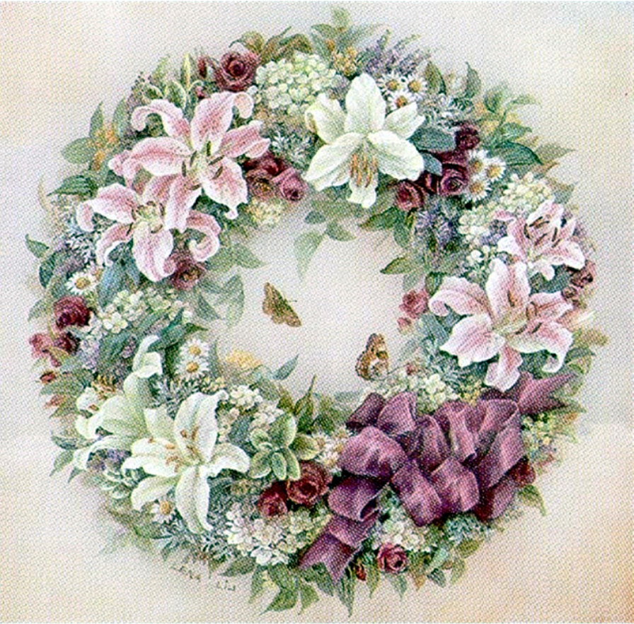 венок 2 - бабочки, подушка, цветы, венок - оригинал