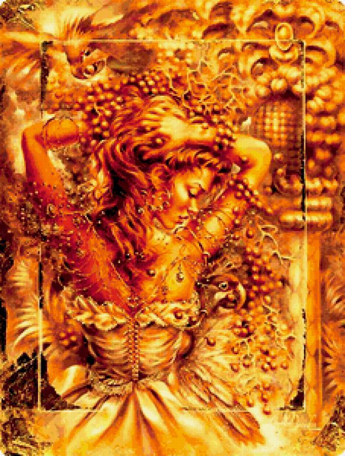 Серия "Абстракция" - коза, золото, девушка, профиль - предпросмотр