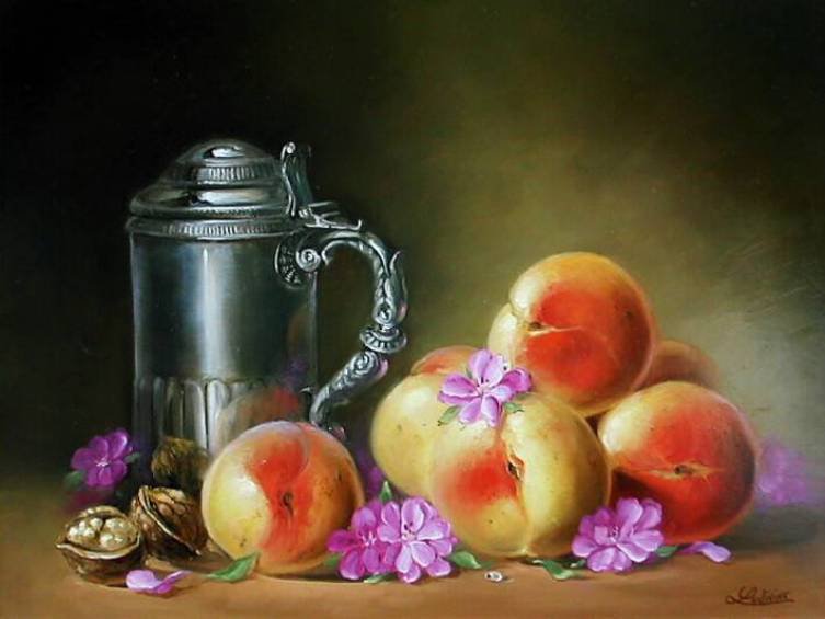 №411786 - цветы, натюрморт, фрукты - оригинал