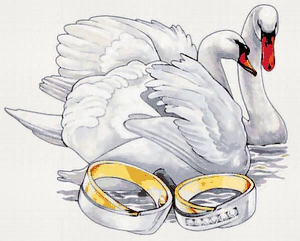 Лебеди - совет да любовь, пара, лебеди, рушник, кольца - оригинал