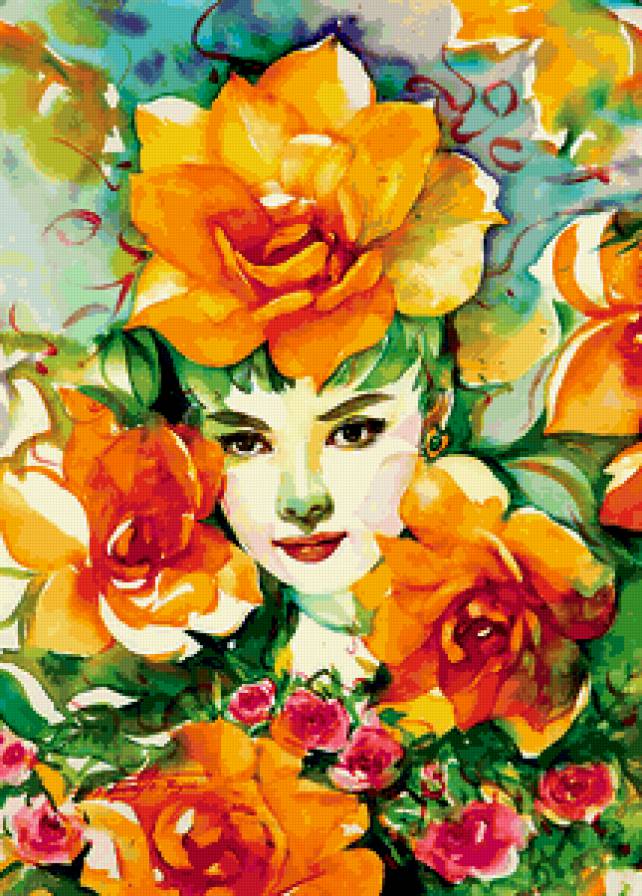 Серия "Девушка в цветах" - девушка, букет, цветы - предпросмотр