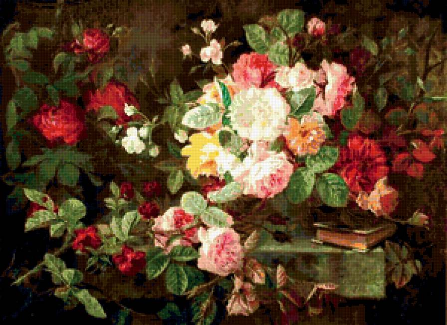 №412244 - цветы, букет, натюрморт, розы, живопись - предпросмотр