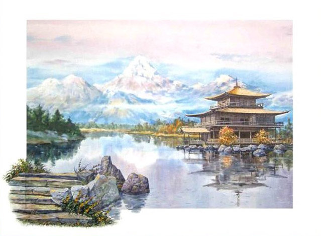 Пагода у горного озера - природа - оригинал