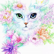 Схема вышивки «Кошка в цветах»