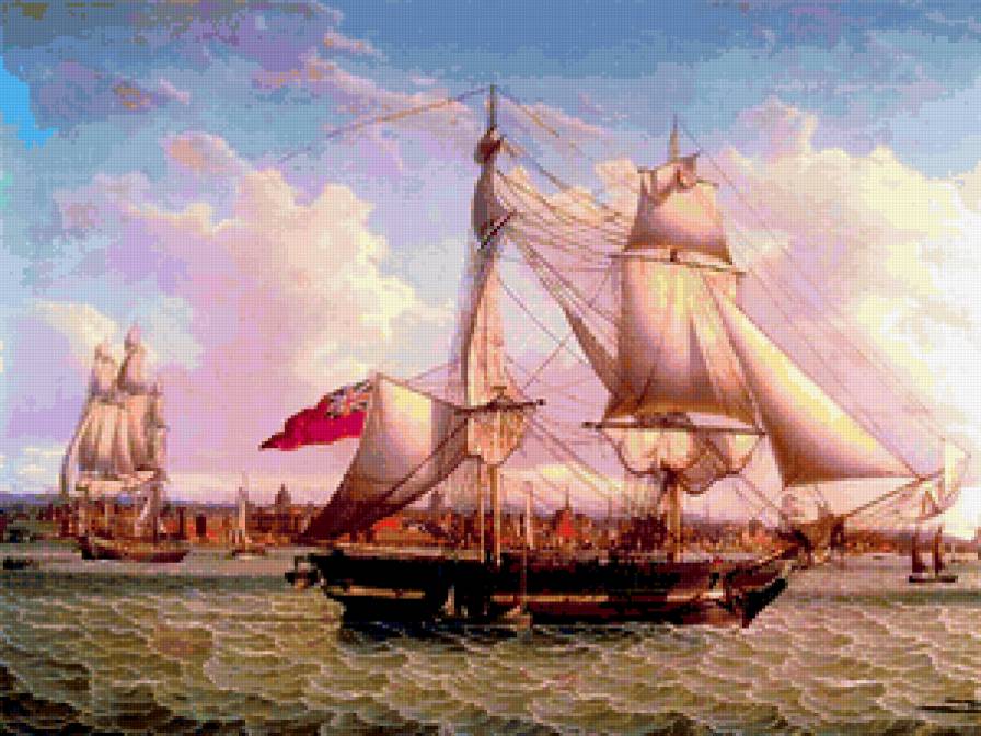 Корабль - корабль, море, пейзаж, город - предпросмотр