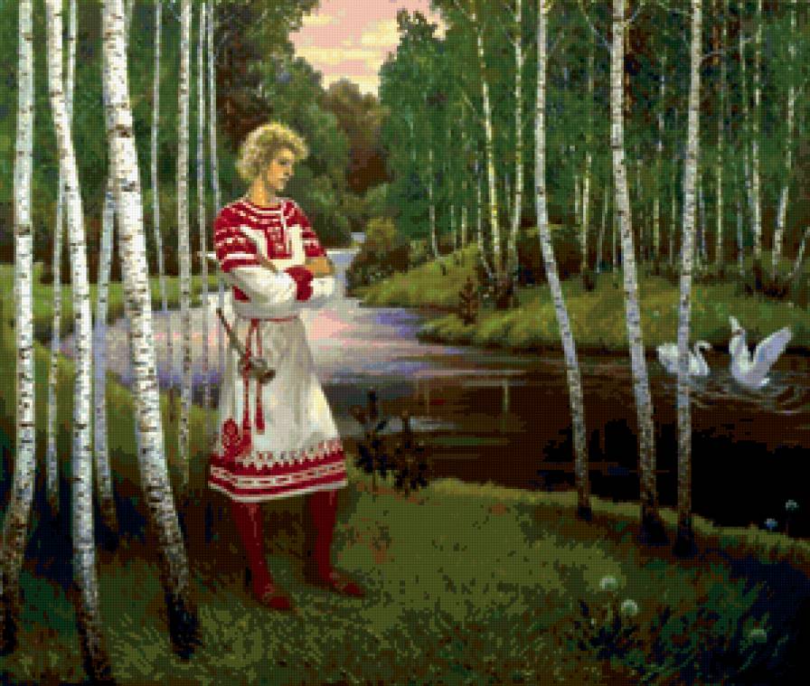 Лель - березы, река, мужчина, лес, лебеди, сказка - предпросмотр