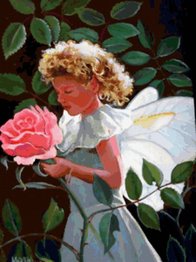 №412842 - портрет, живопис, феи, эльфы, цветы, девушка, люди, фэнтези - предпросмотр