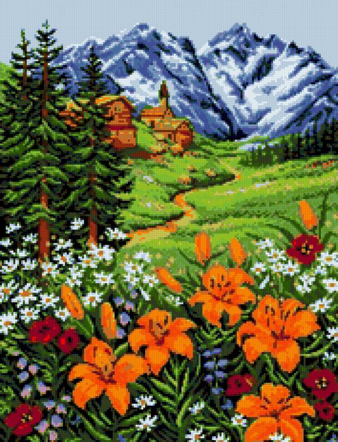 пейзаж - цветы и горы - пейзаж - предпросмотр