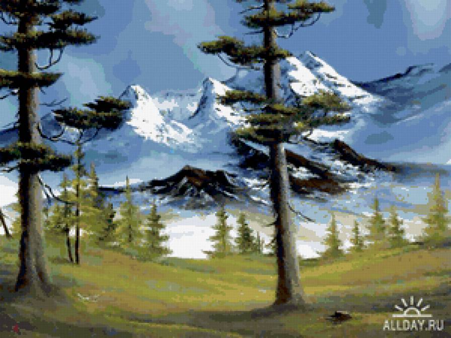№413269 - пейзаж, деревья, живопись, природа, горы - предпросмотр