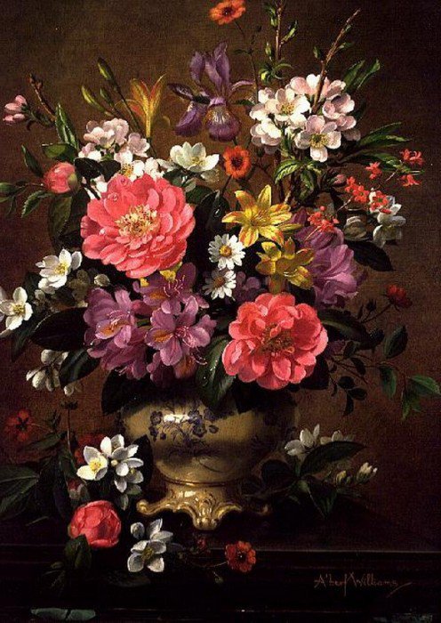 №413333 - живопись, натюрморт, цветы, albert williams, букет - оригинал
