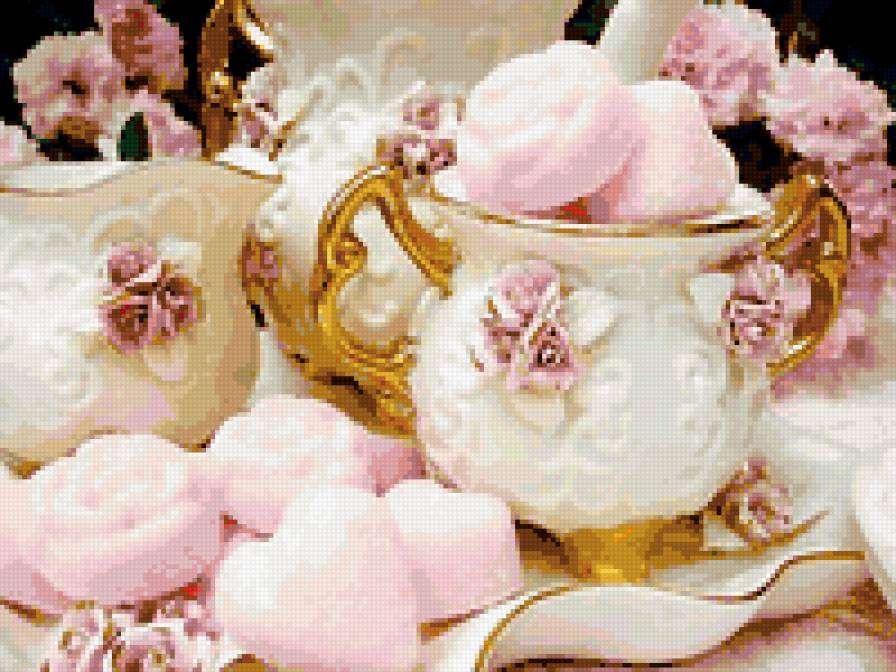 Цветы и чашки - предпросмотр