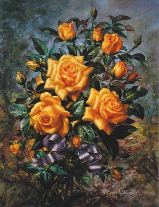 №414039 - albert williams, натюрморт, цветы, розы, букет, живопись - оригинал