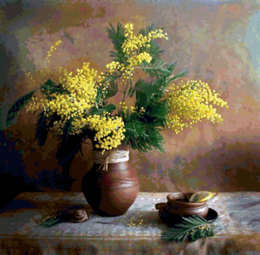 Мимоза - букет, мимоза, натюрморт - предпросмотр