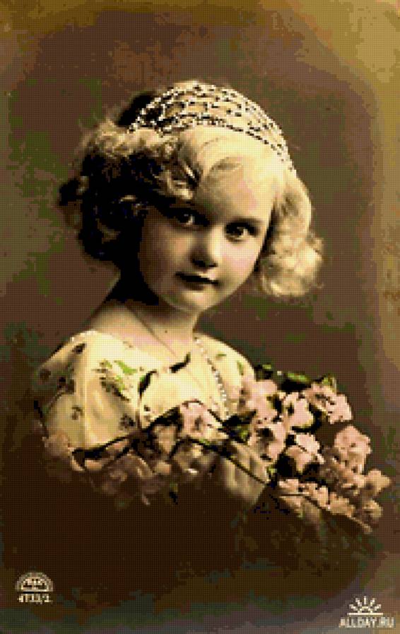 Девочка - ретро открытка - предпросмотр