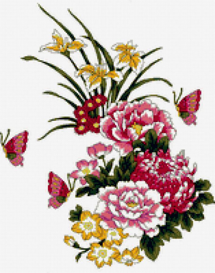 цветы - бабочки, цветок, пионы, природа, восток, пион - предпросмотр