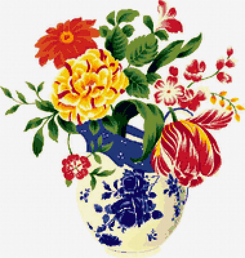 цветы в вазе - картина, букет, ваза, натюрморт, цветок - предпросмотр