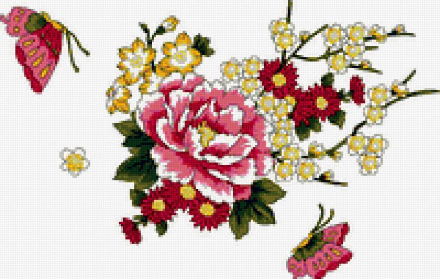 цветок - бабочки, картина, цветы - предпросмотр