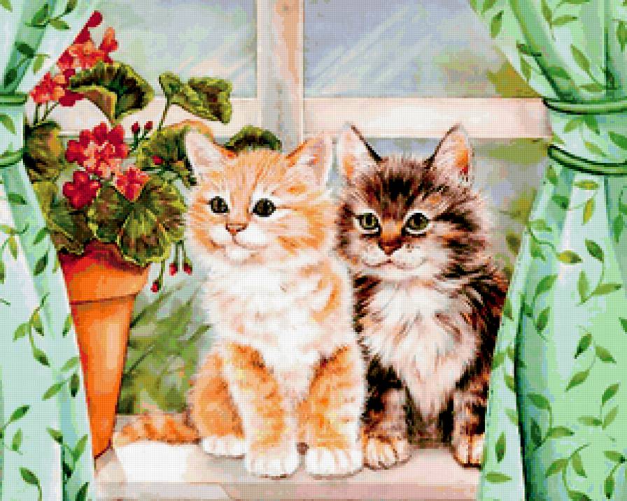 Котята на окне - котенок, кошка, кот - предпросмотр