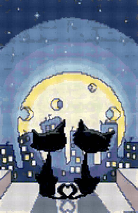 Ночная жизнь - кошки, ночь, луна - предпросмотр