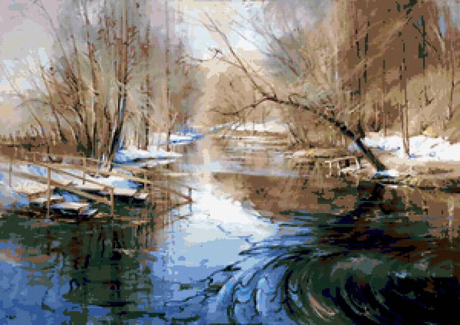 "Апрель" Р.Романов - апрель, пейзаж, романов, зима, картина - предпросмотр