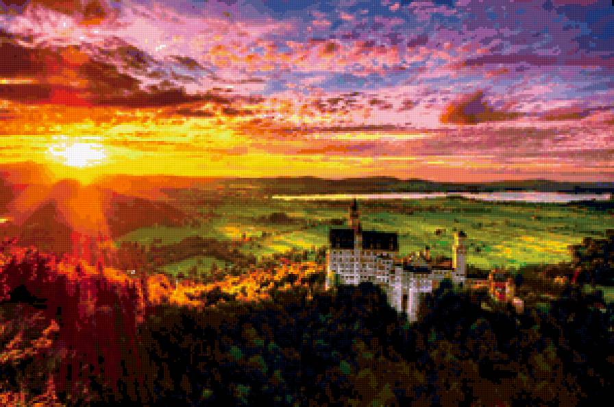 Замок Нойшванштайн - закат, природа, нойшванштайн, замок - предпросмотр