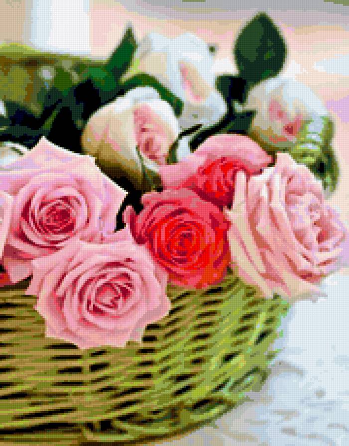 розы в корзине - розы, цветы - предпросмотр